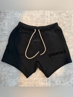 Fear of God ESSENTIALS Black Sweatshorts with Cream Drawcord Accent